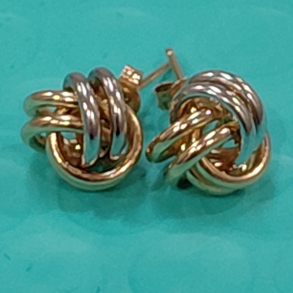 Yellow and White Gold Knot Earrings
